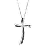 0.55 Carat (cttw) Round Balck & White Diamond Ladies Double Wavy Cross Pendant 1/2 CT Sterling Silver