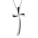 0.55 Carat (cttw) Round Balck & White Diamond Ladies Double Wavy Cross Pendant 1/2 CT Sterling Silver