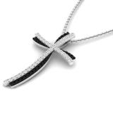 0.55 Carat (cttw) Round Balck & White Diamond Ladies Double Wavy Cross Pendant 1/2 CT Sterling Silver