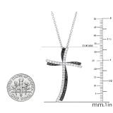 0.55 Carat (cttw) Round Balck & White Diamond Ladies Double Wavy Cross Pendant 1/2 CT Sterling Silver