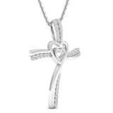 0.20 Carat (cttw) Round Diamond Ladies Double Heart Cross Pendant 1/5 CT (Silver Chain Included) 10K White Gold