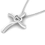 0.20 Carat (cttw) Round Diamond Ladies Double Heart Cross Pendant 1/5 CT (Silver Chain Included) 10K White Gold
