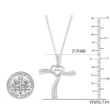 0.20 Carat (cttw) Round Diamond Ladies Double Heart Cross Pendant 1/5 CT (Silver Chain Included) 10K White Gold