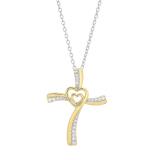0.20 Carat (cttw) Round Diamond Ladies Double Heart Cross Pendant 1/5 CT (Silver Chain Included) 14K Yellow Gold