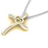 0.20 Carat (cttw) Round Diamond Ladies Double Heart Cross Pendant 1/5 CT (Silver Chain Included) 14K Yellow Gold