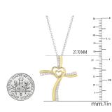 0.20 Carat (cttw) Round Diamond Ladies Double Heart Cross Pendant 1/5 CT (Silver Chain Included) 14K Yellow Gold