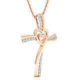 0.20 Carat (cttw) Round Diamond Ladies Double Heart Cross Pendant 1/5 CT (Gold Chain Included) 10K Rose Gold