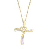 0.20 Carat (cttw) Round Diamond Ladies Double Heart Cross Pendant 1/5 CT (Gold Chain Included) 14K Yellow Gold