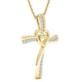0.20 Carat (cttw) Round Diamond Ladies Double Heart Cross Pendant 1/5 CT (Gold Chain Included) 14K Yellow Gold