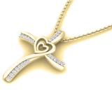 0.20 Carat (cttw) Round Diamond Ladies Double Heart Cross Pendant 1/5 CT (Gold Chain Included) 14K Yellow Gold