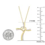 0.20 Carat (cttw) Round Diamond Ladies Double Heart Cross Pendant 1/5 CT (Gold Chain Included) 14K Yellow Gold