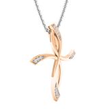 0.05 Carat (cttw) Round White Diamond Ladies Twist Cross Pendant (Silver Chain Included) 14K Rose Gold
