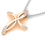 0.05 Carat (cttw) Round White Diamond Ladies Twist Cross Pendant (Silver Chain Included) 14K Rose Gold