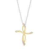 0.05 Carat (cttw) Round White Diamond Ladies Twist Cross Pendant (Silver Chain Included) 14K Yellow Gold