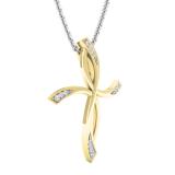 0.05 Carat (cttw) Round White Diamond Ladies Twist Cross Pendant (Silver Chain Included) 14K Yellow Gold