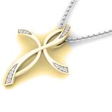 0.05 Carat (cttw) Round White Diamond Ladies Twist Cross Pendant (Silver Chain Included) 14K Yellow Gold