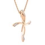 0.05 Carat (cttw) Round White Diamond Ladies Twist Cross Pendant (Gold Chain Included) 18K Rose Gold