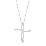 0.05 Carat (cttw) Round White Diamond Ladies Twist Cross Pendant (Gold Chain Included) 18K White Gold