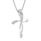 0.05 Carat (cttw) Round White Diamond Ladies Twist Cross Pendant (Gold Chain Included) 18K White Gold