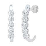 0.30 Carat (cttw) Round White Diamond Ladies J Shape Hoop Earrings 1/3 CT Sterling Silver