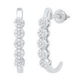 0.30 Carat (cttw) Round White Diamond Ladies J Shape Hoop Earrings 1/3 CT Sterling Silver