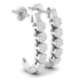 0.30 Carat (cttw) Round White Diamond Ladies J Shape Hoop Earrings 1/3 CT Sterling Silver