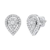 0.65 Carat (cttw) Round White Diamond Ladies Pear Shaped Stud Earrings 14K White Gold