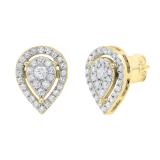 0.65 Carat (cttw) Round White Diamond Ladies Pear Shaped Stud Earrings 14K Yellow Gold