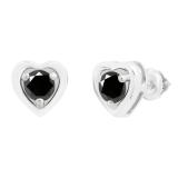 0.80 Carat (cttw) Round Black Diamond Ladies Solitaire Heart Shaped Stud Earrings 14K White Gold