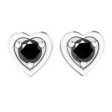 0.80 Carat (cttw) Round Black Diamond Ladies Solitaire Heart Shaped Stud Earrings 14K White Gold