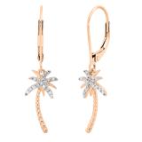 0.15 Carat (cttw) Round White Diamond Ladies Beaded Palm Tree Drop Earrings 10K Rose Gold