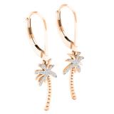 0.15 Carat (cttw) Round White Diamond Ladies Beaded Palm Tree Drop Earrings 10K Rose Gold
