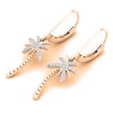 0.15 Carat (cttw) Round White Diamond Ladies Beaded Palm Tree Drop Earrings 10K Rose Gold