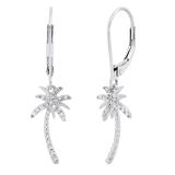 0.15 Carat (cttw) Round White Diamond Ladies Beaded Palm Tree Drop Earrings 18K White Gold