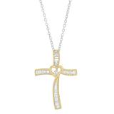 0.50 Carat (cttw) Round & Baguette Diamond Ladies Heart Cross Pendant 1/2 CT 10K Yellow Gold