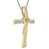 0.50 Carat (cttw) Round & Baguette Diamond Ladies Heart Cross Pendant 1/2 CT 10K Yellow Gold