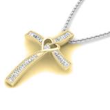 0.50 Carat (cttw) Round & Baguette Diamond Ladies Heart Cross Pendant 1/2 CT 14K Yellow Gold