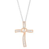 0.50 Carat (cttw) Round & Baguette Diamond Ladies Heart Cross Pendant 1/2 CT 18K Rose Gold