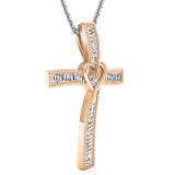 0.50 Carat (cttw) Round & Baguette Diamond Ladies Heart Cross Pendant 1/2 CT 18K Rose Gold