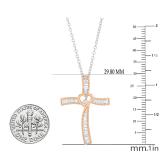 0.50 Carat (cttw) Round & Baguette Diamond Ladies Heart Cross Pendant 1/2 CT 18K Rose Gold
