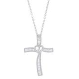 0.50 Carat (cttw) Round & Baguette Diamond Ladies Heart Cross Pendant 1/2 CT 18K White Gold