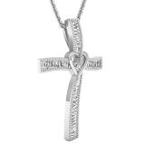 0.50 Carat (cttw) Round & Baguette Diamond Ladies Heart Cross Pendant 1/2 CT 18K White Gold
