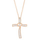 0.50 Carat (cttw) Round & Baguette Diamond Ladies Heart Cross Pendant 1/2 CT 18K Rose Gold