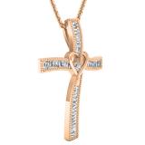 0.50 Carat (cttw) Round & Baguette Diamond Ladies Heart Cross Pendant 1/2 CT 18K Rose Gold