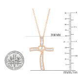 0.50 Carat (cttw) Round & Baguette Diamond Ladies Heart Cross Pendant 1/2 CT 18K Rose Gold