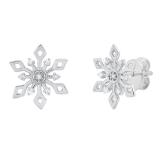 0.10 Carat (cttw) Round White Diamond Snowflake Ladies Stud Earring Sterling Silver
