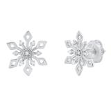 0.10 Carat (cttw) Round White Diamond Snowflake Ladies Stud Earring Sterling Silver