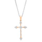 0.25 Carat (cttw) Round White Diamond Ladies Cross Pendant 1/4 CT 14K Rose Gold