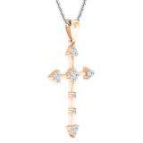 0.25 Carat (cttw) Round White Diamond Ladies Cross Pendant 1/4 CT 18K Rose Gold