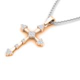 0.25 Carat (cttw) Round White Diamond Ladies Cross Pendant 1/4 CT 18K Rose Gold